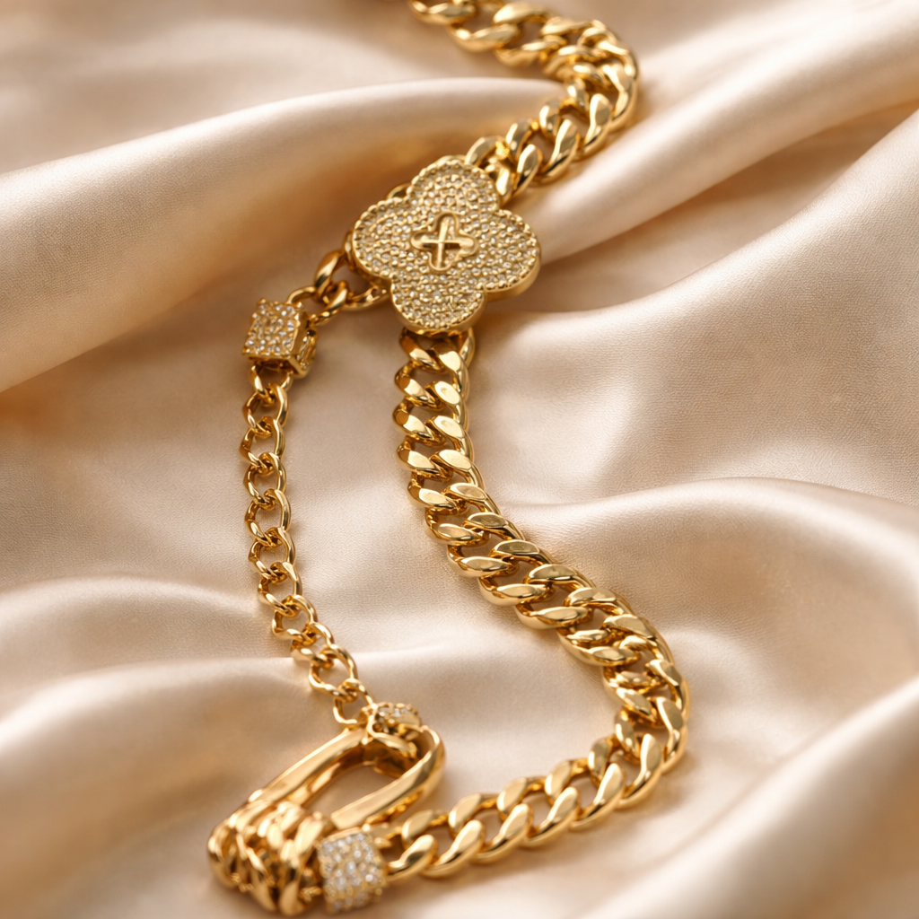 Clover Bracelet & Ring Jewelry Set – Elegant Lucky Charm Design