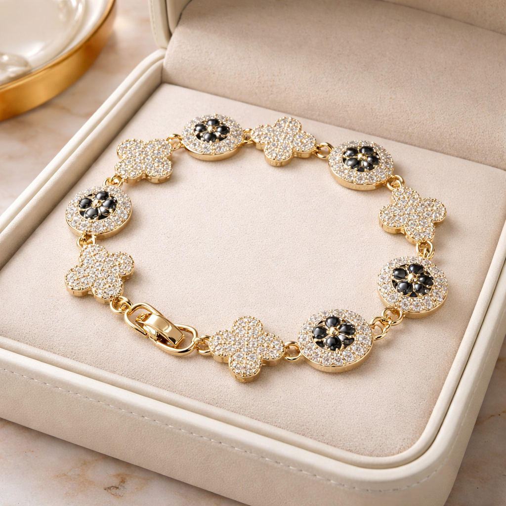 Multi clover bracelet with Cubic zirconia stones